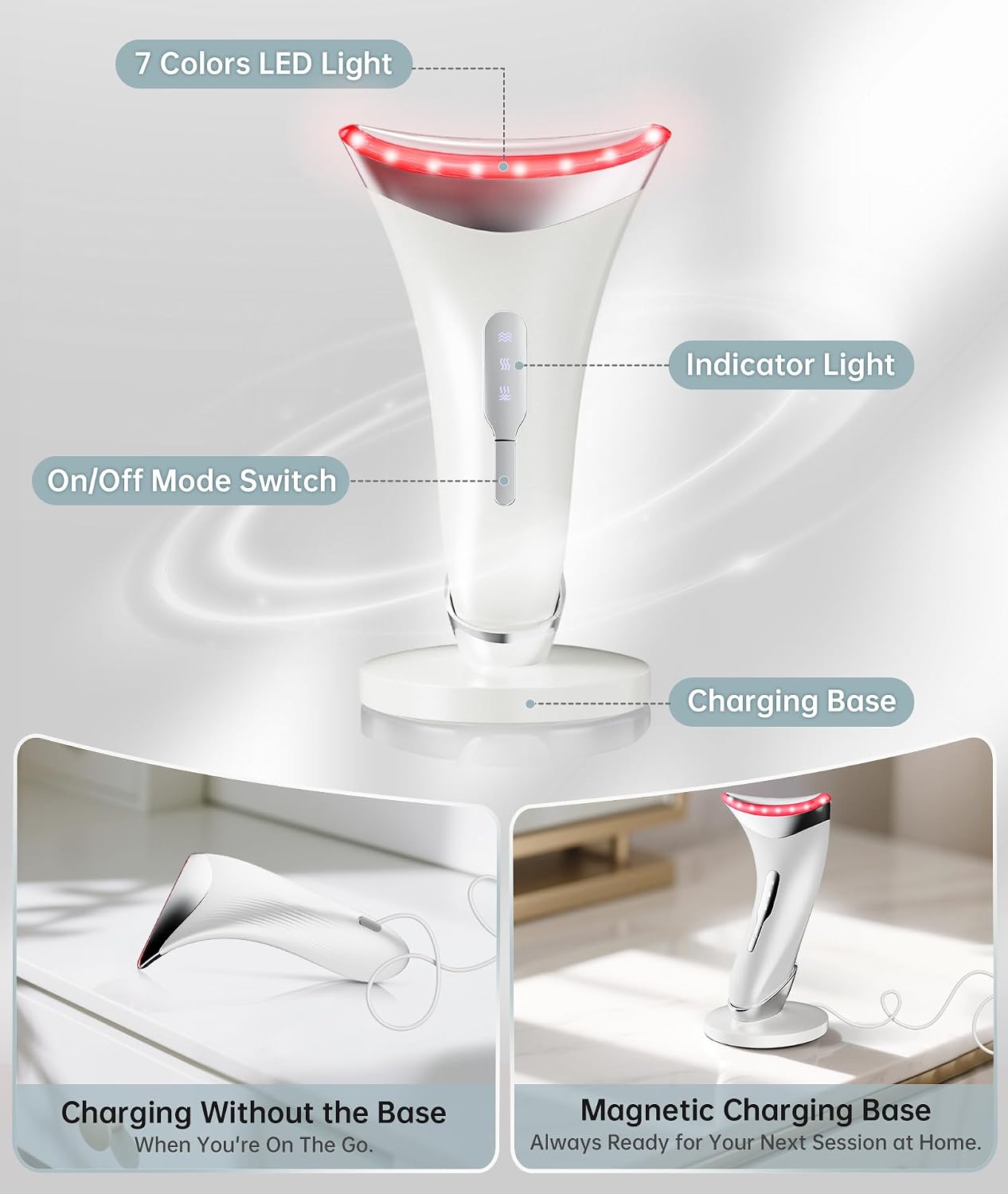 Dopsikn Terapia de luz roja para cara y cuello, masajeador facial d...