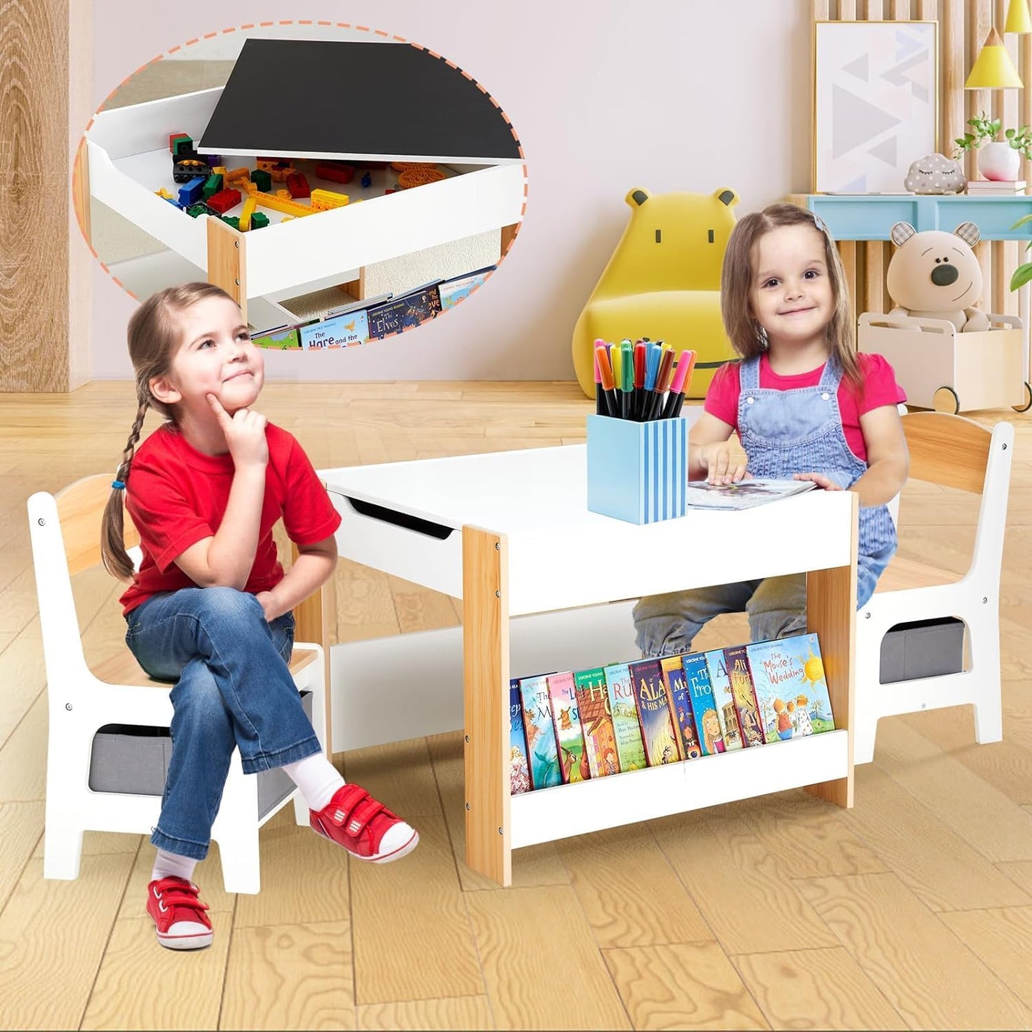 Asweets - Juego de mesa y silla para niños, escritorio infantil 4 e...