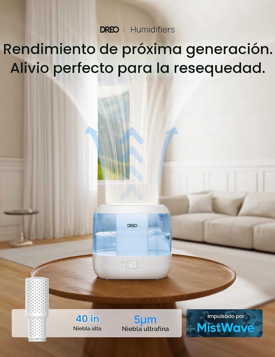Dreo Humidificadores inteligentes para dormitorio, filtro incluido,...