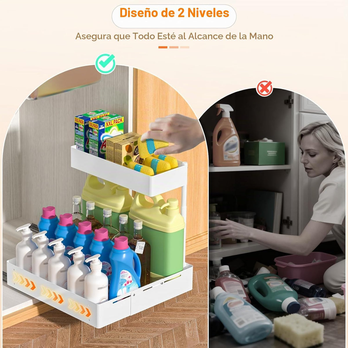 YJHome Paquete de 2 organizadores ampliables para debajo del fregad...