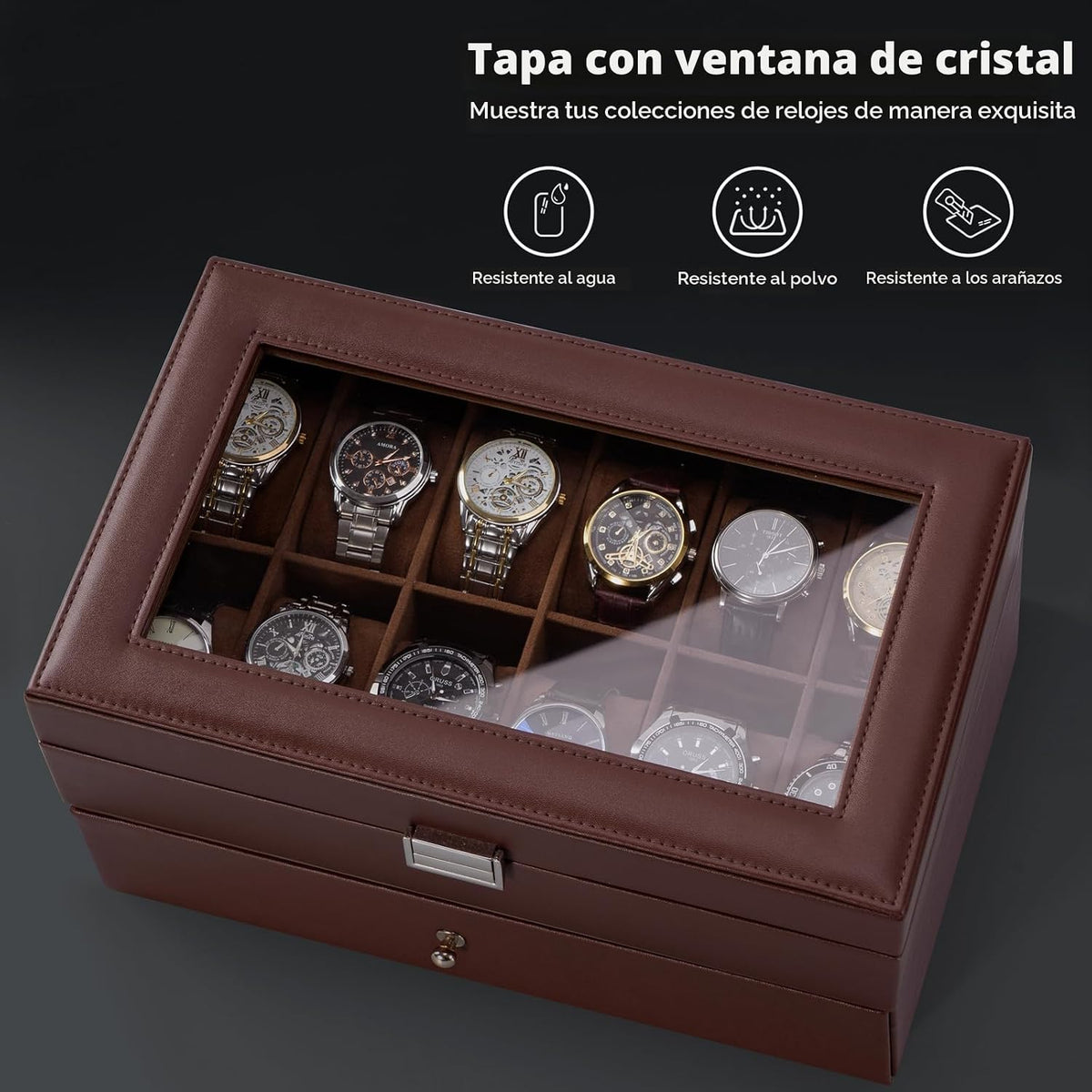ProCase Caja de reloj, Caja de reloj para hombres con 12 ranuras y...