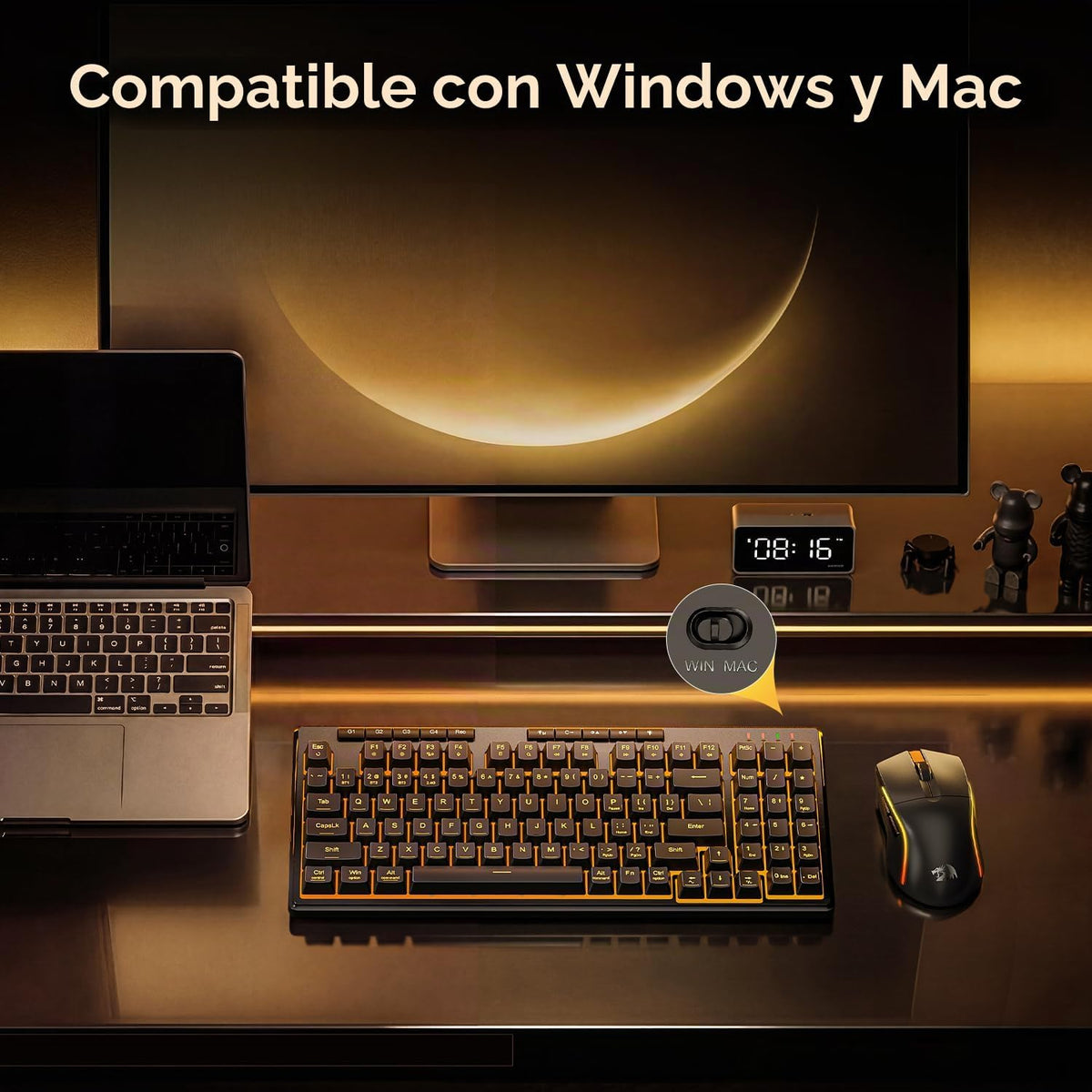 Redragon S156 - Teclado y mouse inalámbricos para juegos con tres m...