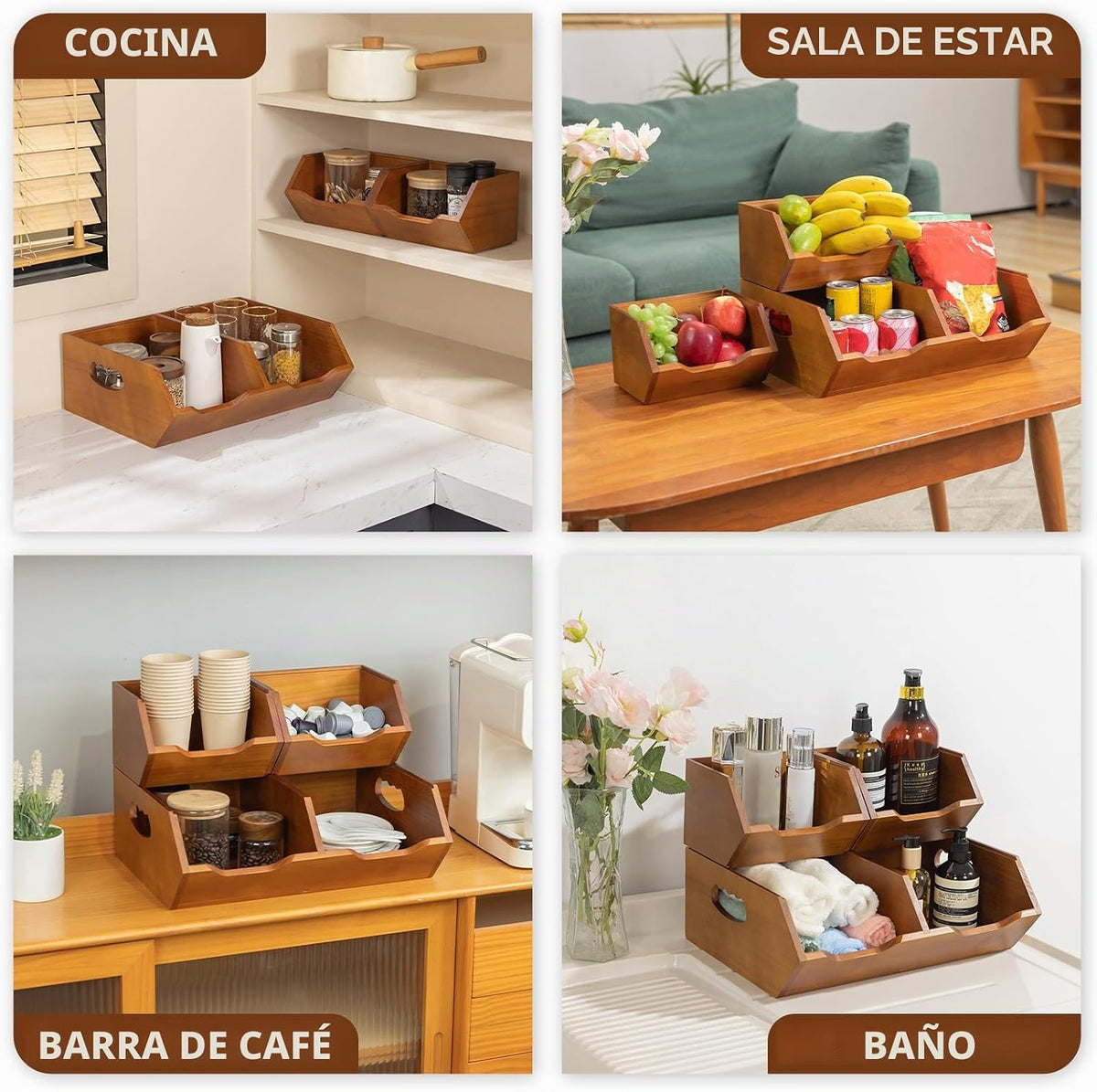 Aquzee Contenedores de almacenamiento de madera de la despensa, org...