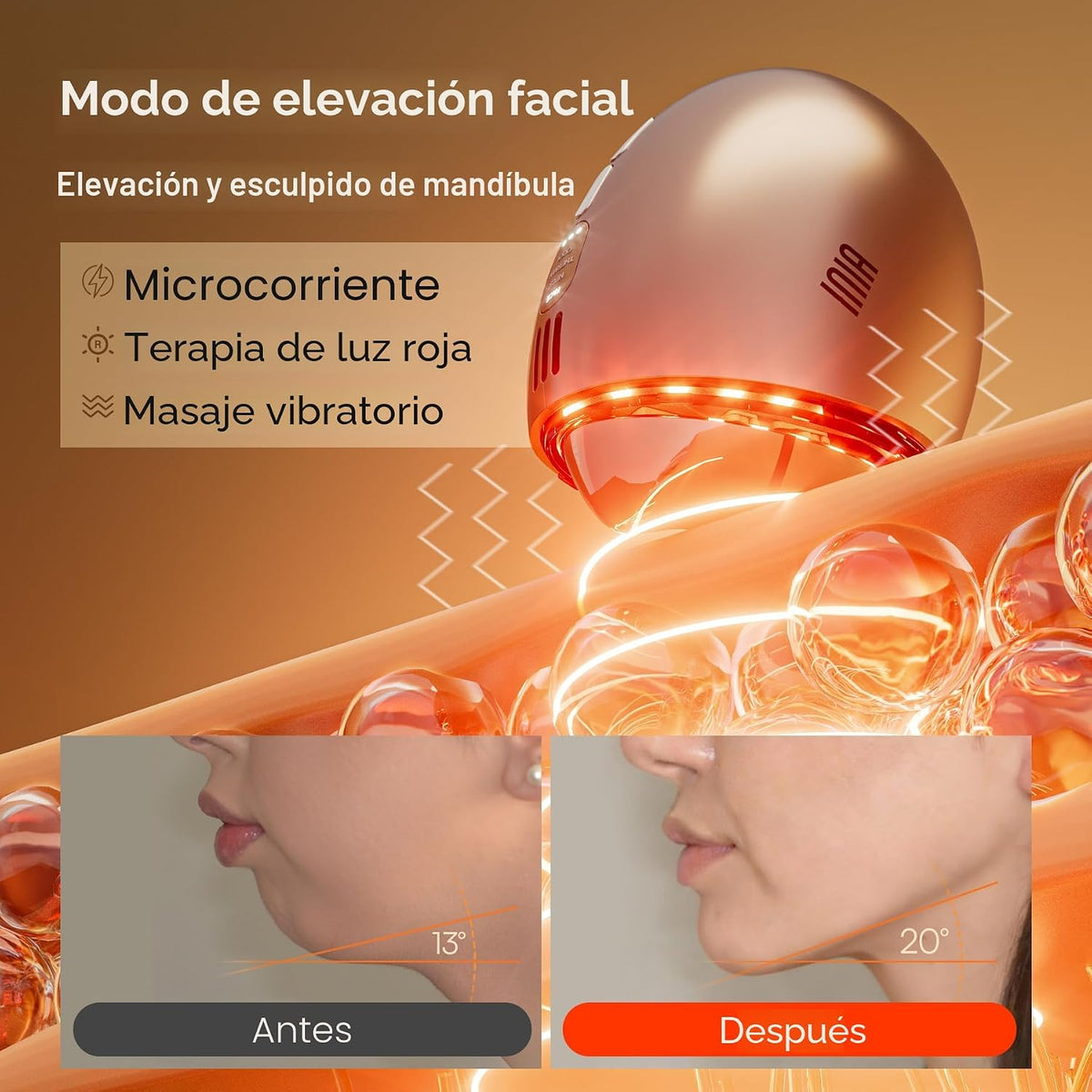 INIA 7 en 1 terapia de luz roja para cara y cuello Gua Sha herramie...