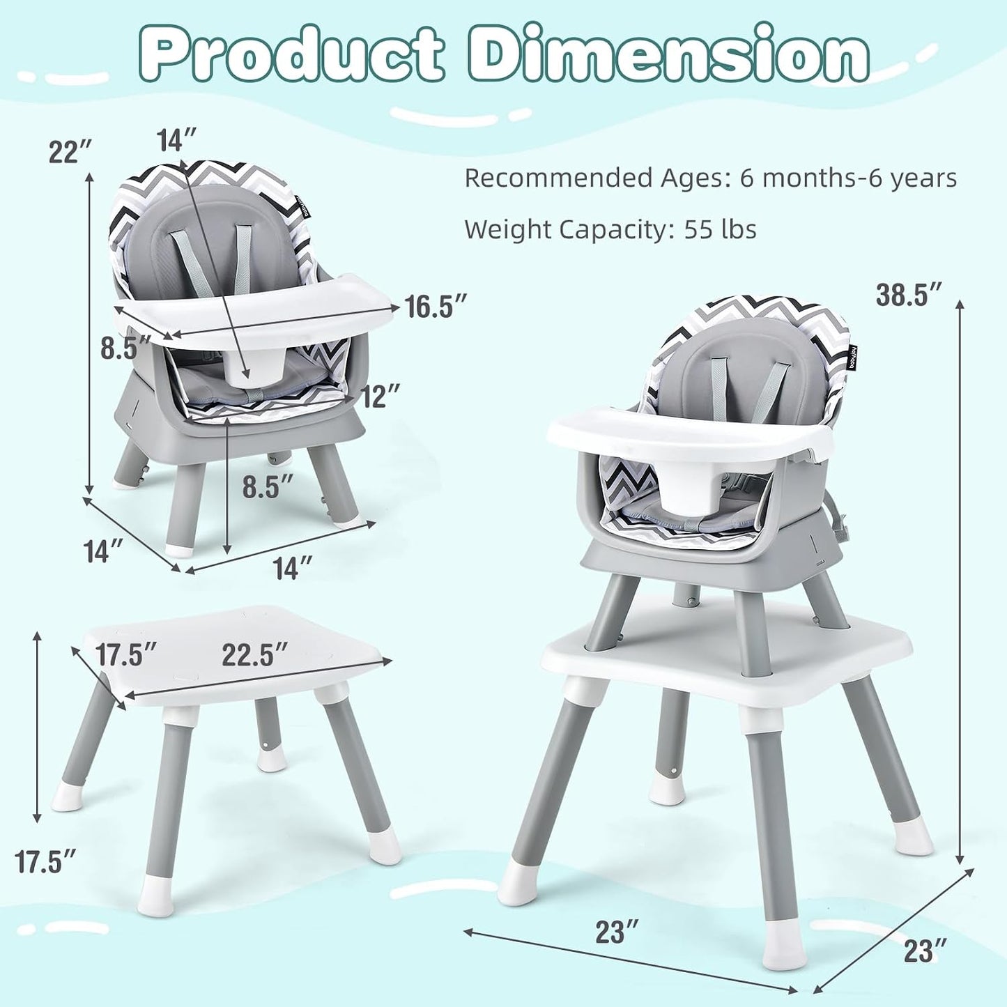 HONEY JOY Silla alta 8 en 1 para bebé, silla alta convertible para...