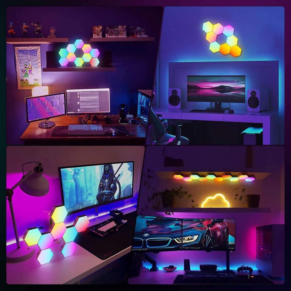 JIMIMORO Paquete de 12 paneles de luz hexagonales \u2013 Luces de p...