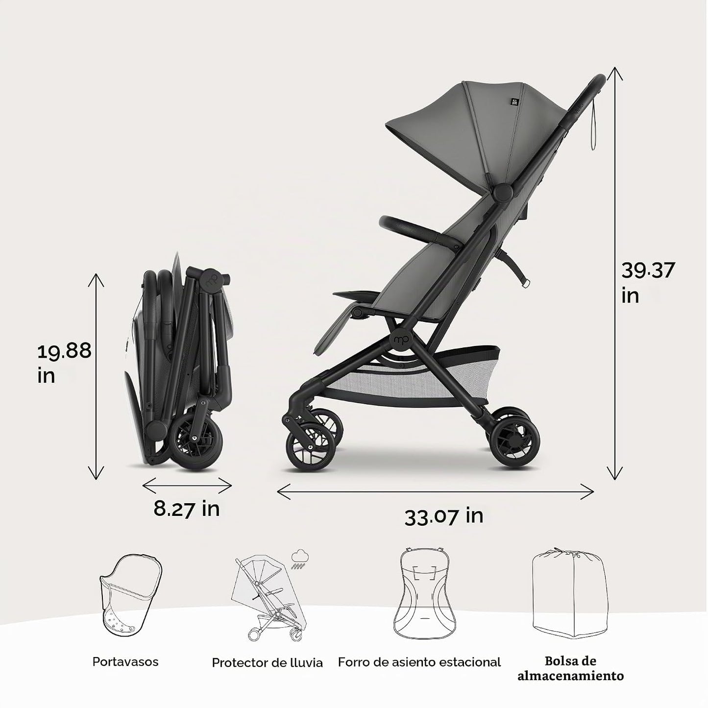 Mompush Velo - Cochecito de viaje compacto plegable con una sola ma...