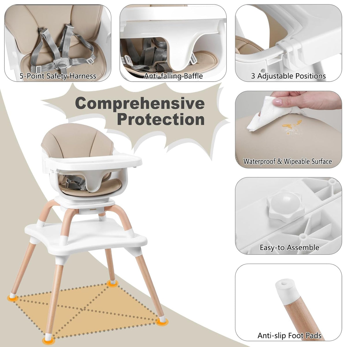 Komcot Silla alta para bebé, sillas altas convertibles 7 en 1 para...