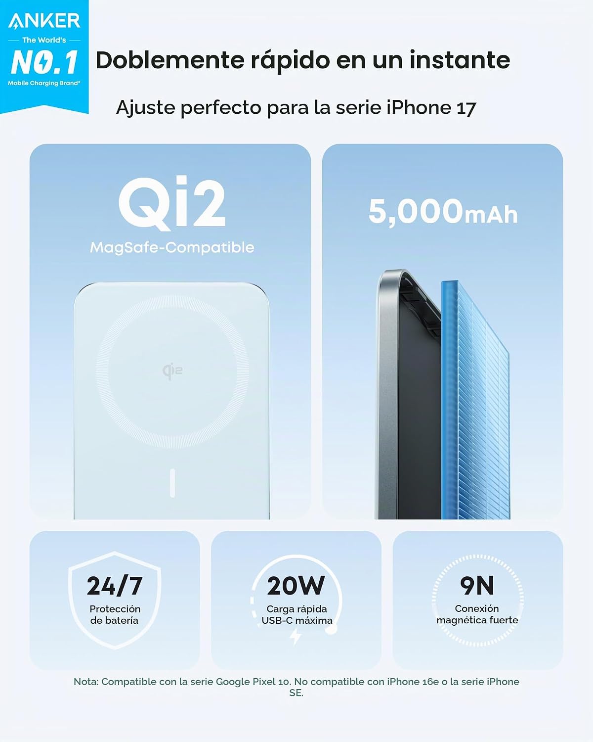 Anker Banco de energía magnética nano, cargador portátil de 15 W |...