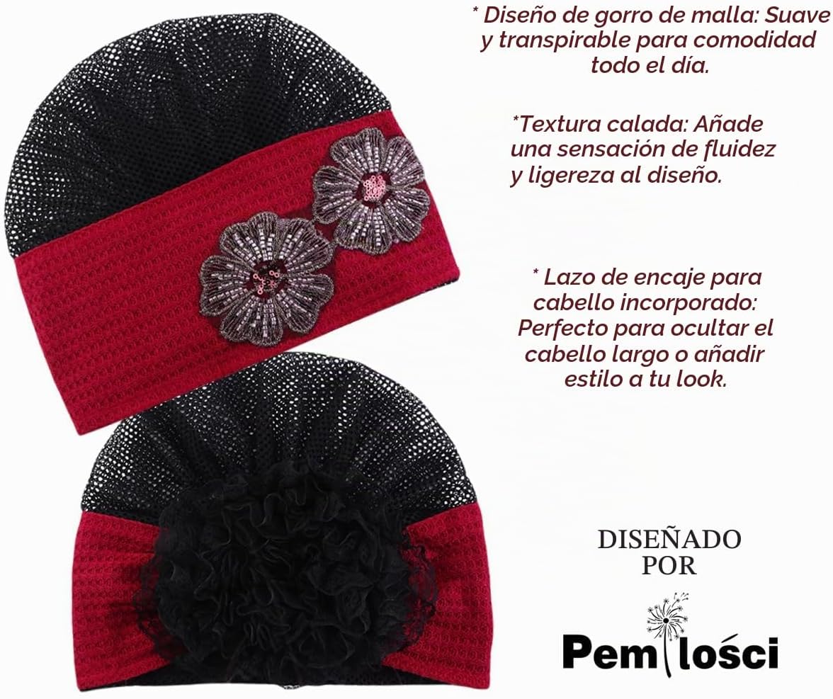 Pemilosci Paquete de 2 gorros de encaje para la cabeza, gorro de ma...