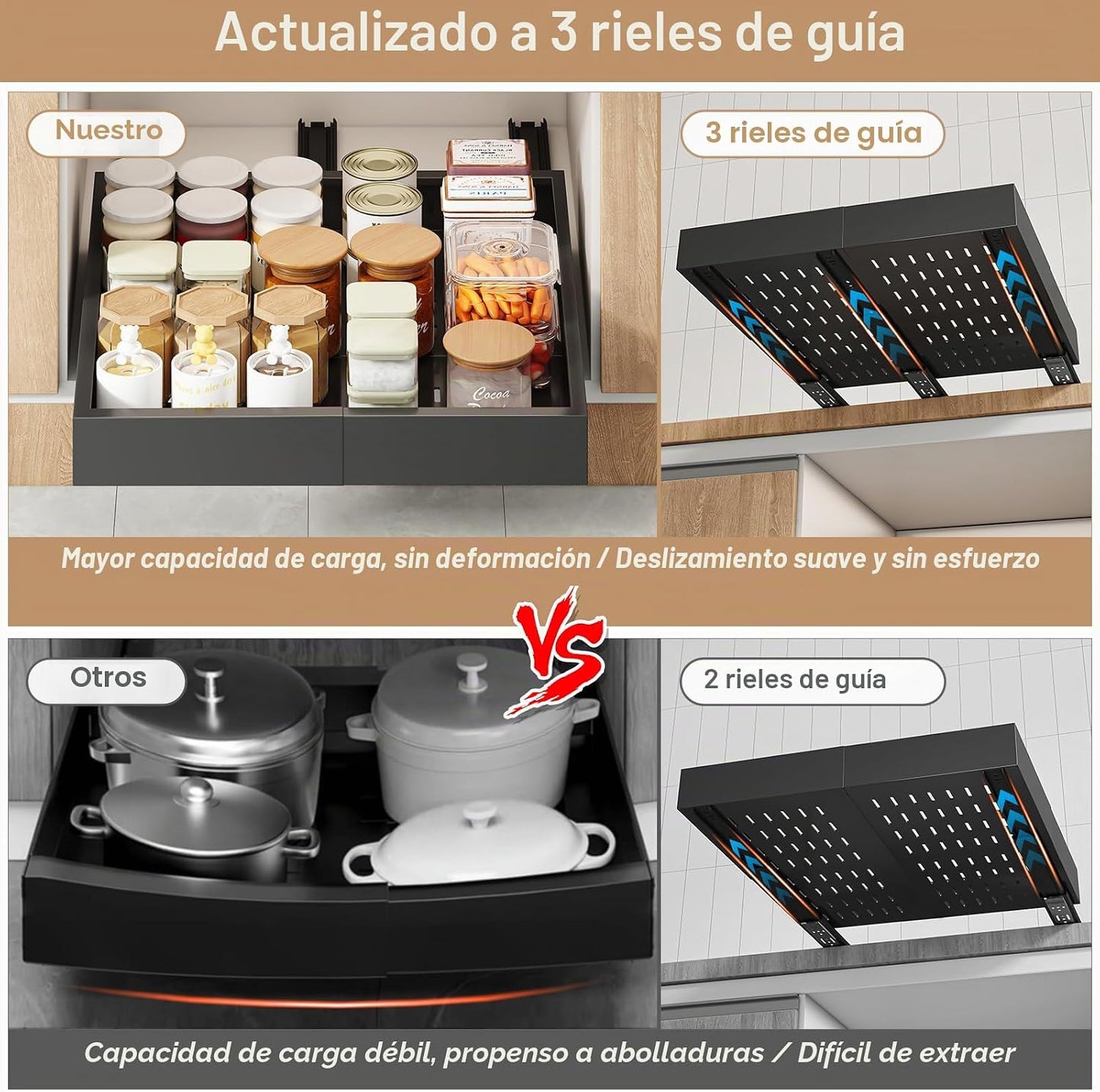 Organizador de Gabinete Extraíble, Ancho Expandible (38 cm-53 cm) y...