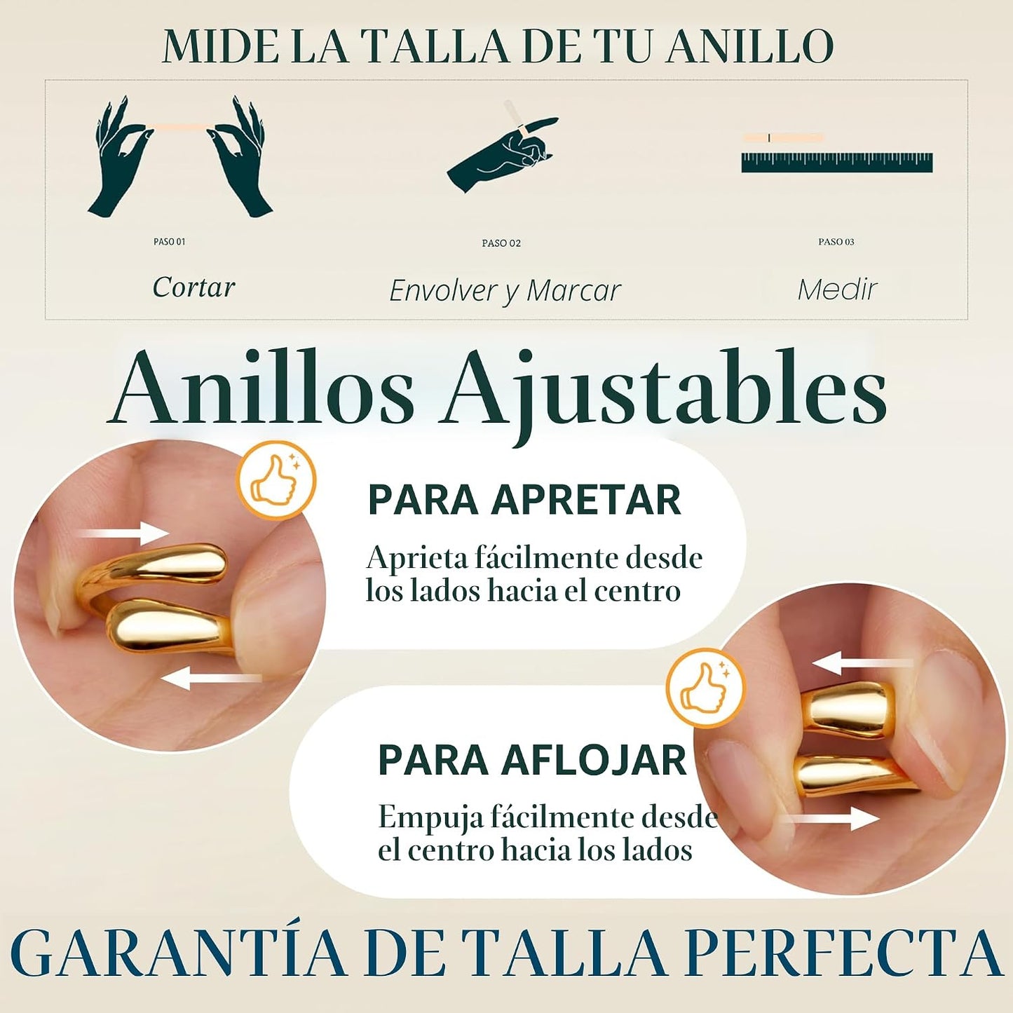 Poxtex - Anillos gruesos dorados para mujer, de oro antideslustre,...