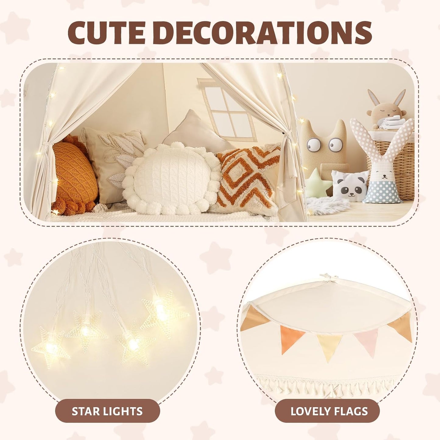 Sumbababy Carpa Tipi Grande para Niños: con Luces de Estrellas y Ba...
