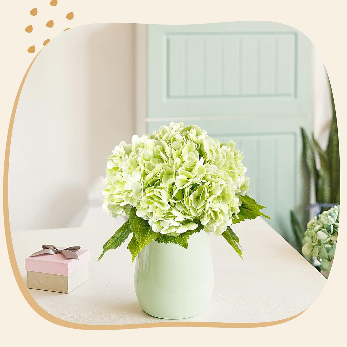 Flores de hortensias artificiales de color verde claro de 21 pulgad...