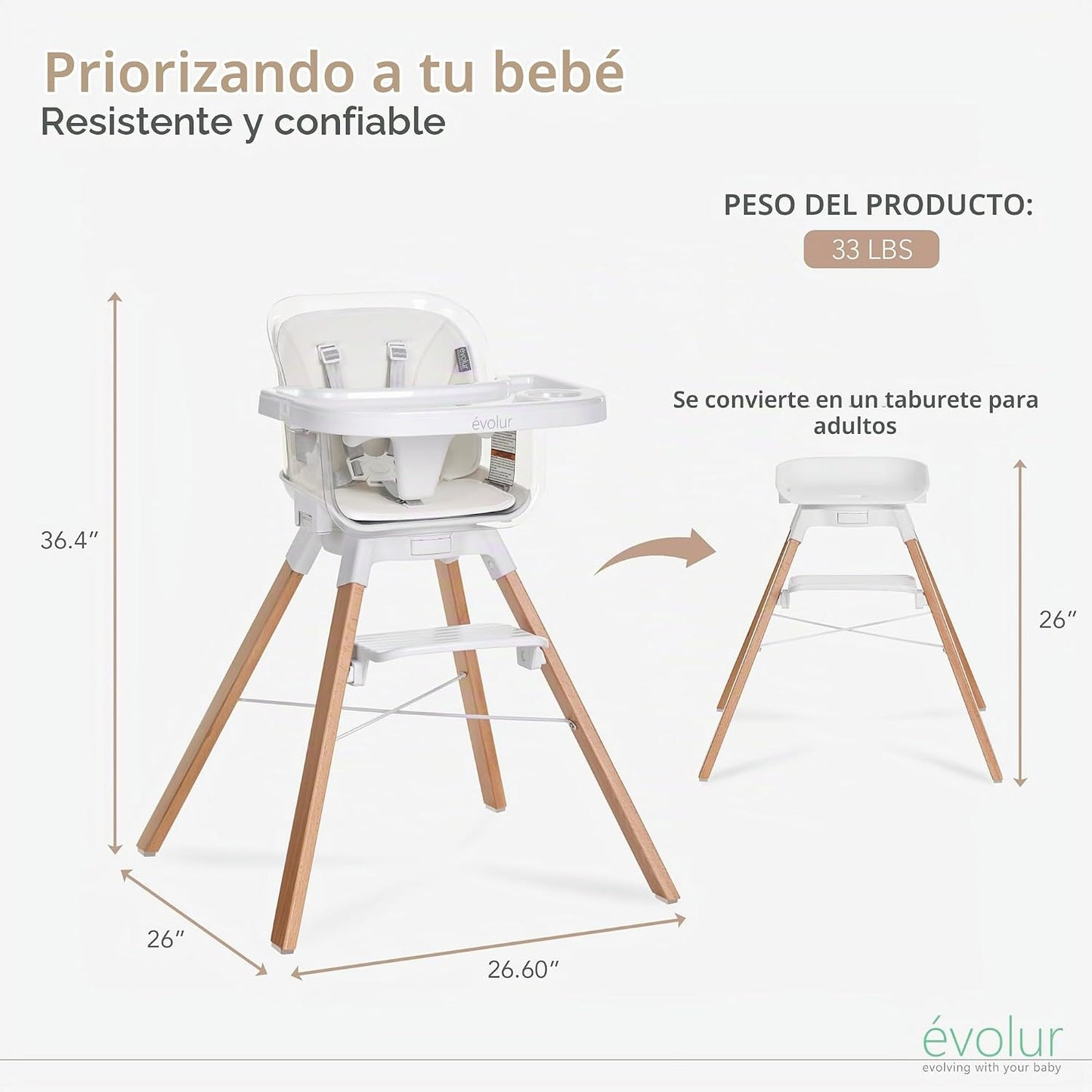 Evolur Silla alta de 360° Bloom, giratoria y convertible, con altur...