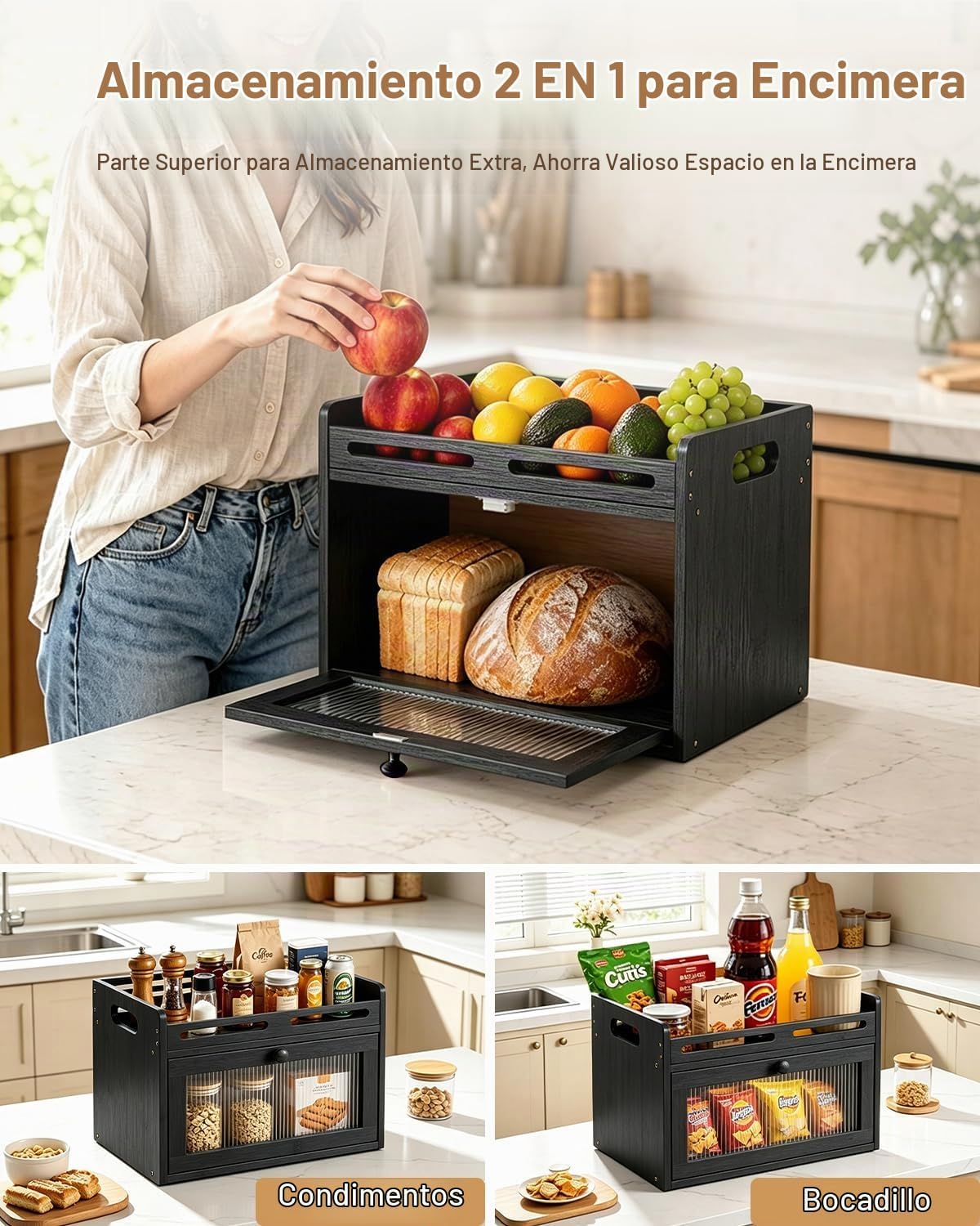 Coiesol Panera para encimera de cocina, contenedor de almacenamient...