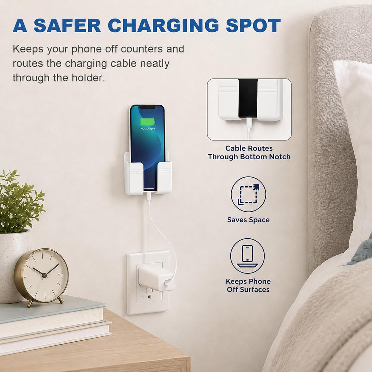 Soporte para teléfono montado en la pared de 2 piezas con adhesivo,...