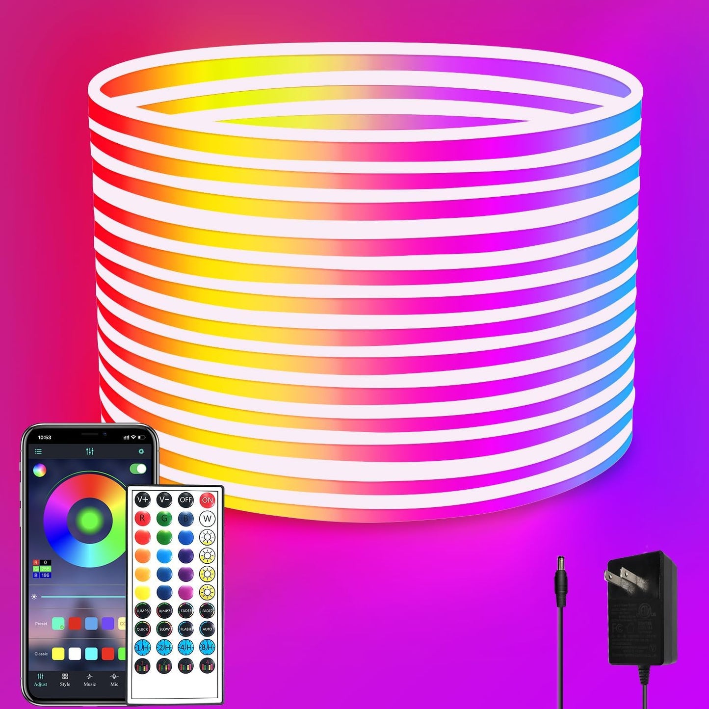 segrass Cuerda de luces LED de neón de 32.8 pies con aplicación o c...