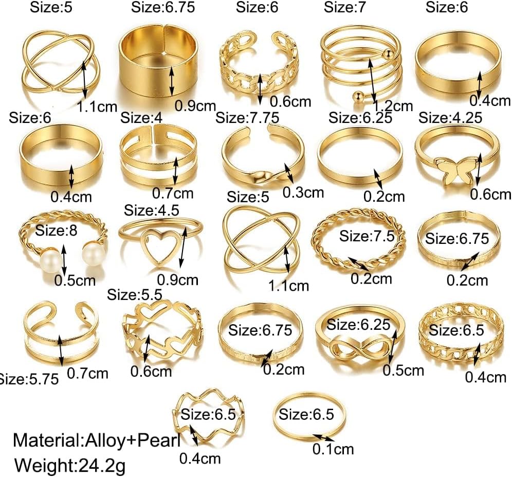 FAXHION Juego de 25 anillos apilables de oro para mujer, anillo de...