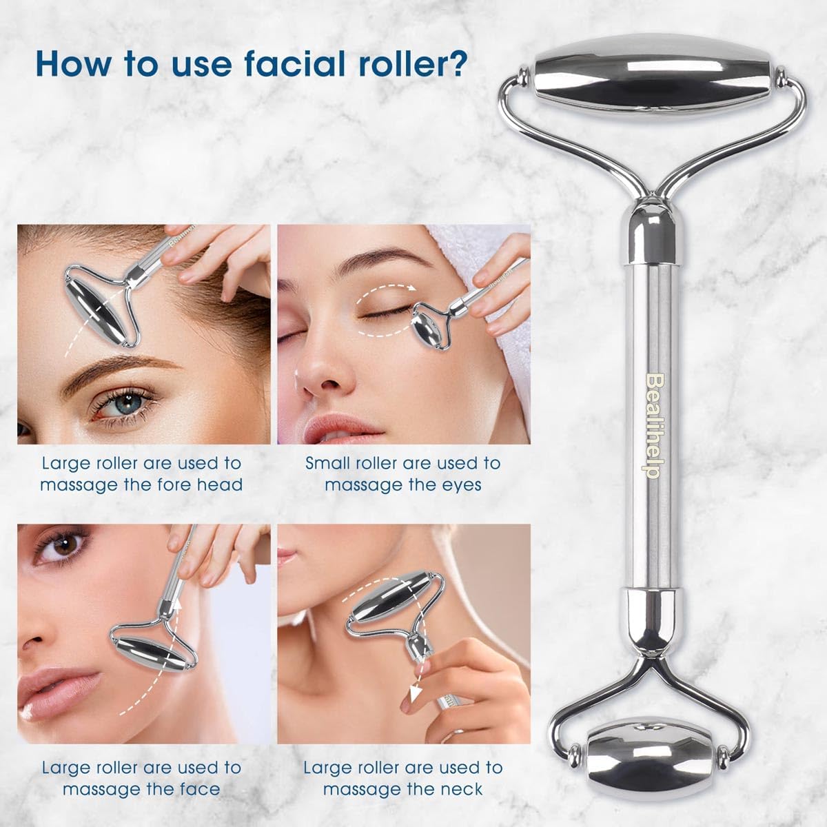 Bealihelp Rodillo Facial y Gua Sha, Rodillo Facial de Acero Inoxida...