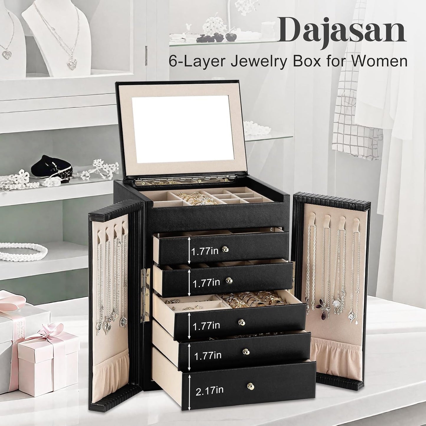 Dajasan Caja organizadora de joyas grande con 5 cajones, joyero par...