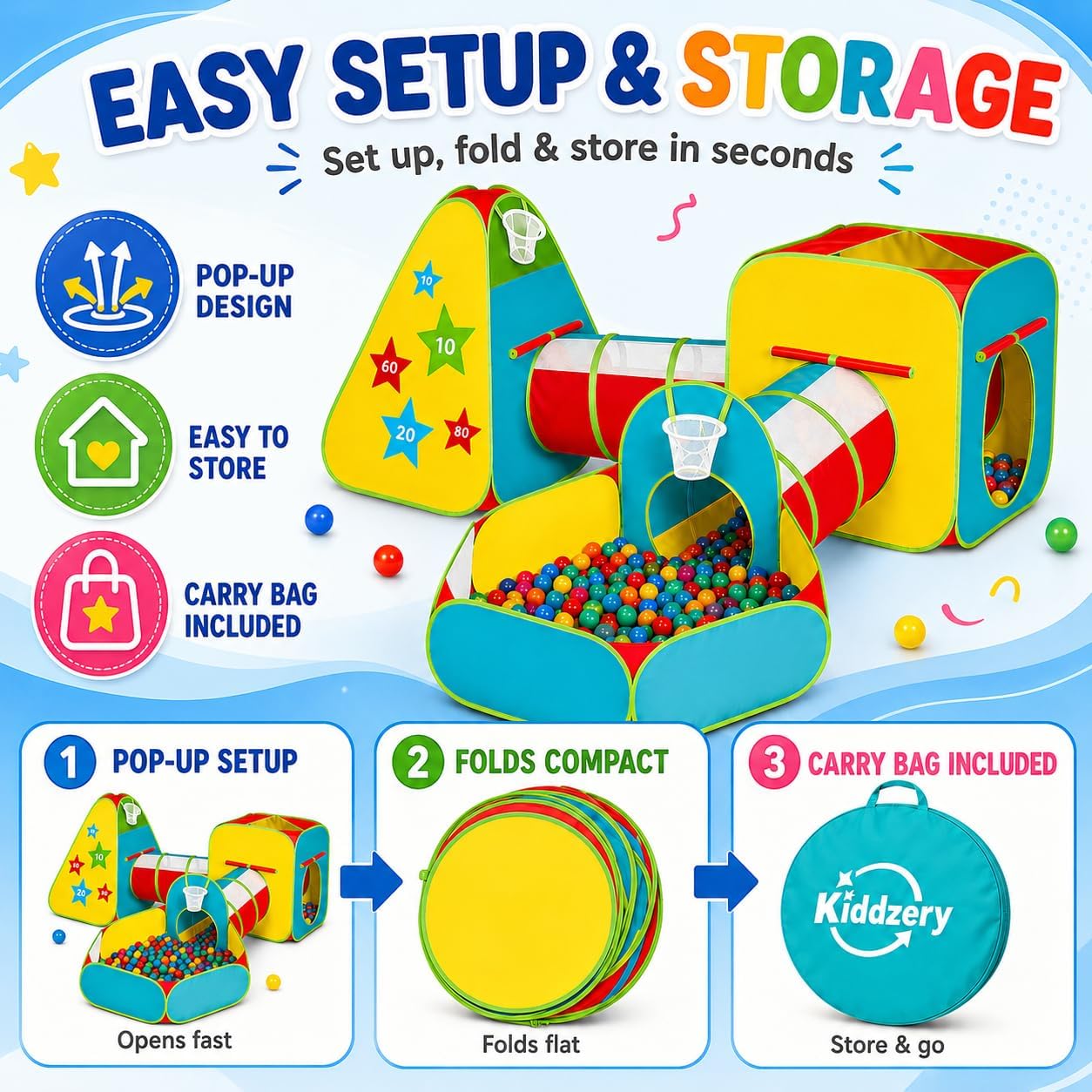 Tienda de campaña de 5 piezas para niños pequeños con hoyo de bolas...