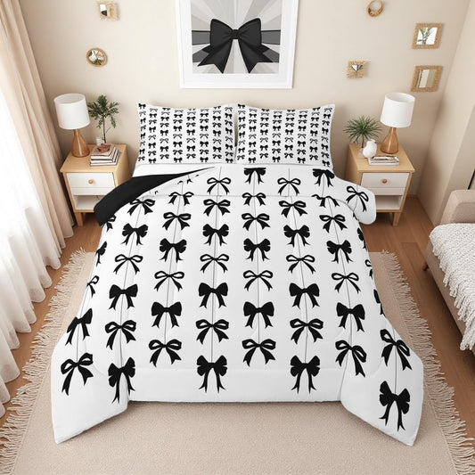 Erosebridal Juego de edredón Queen con lazo negro para niñas | Jueg...