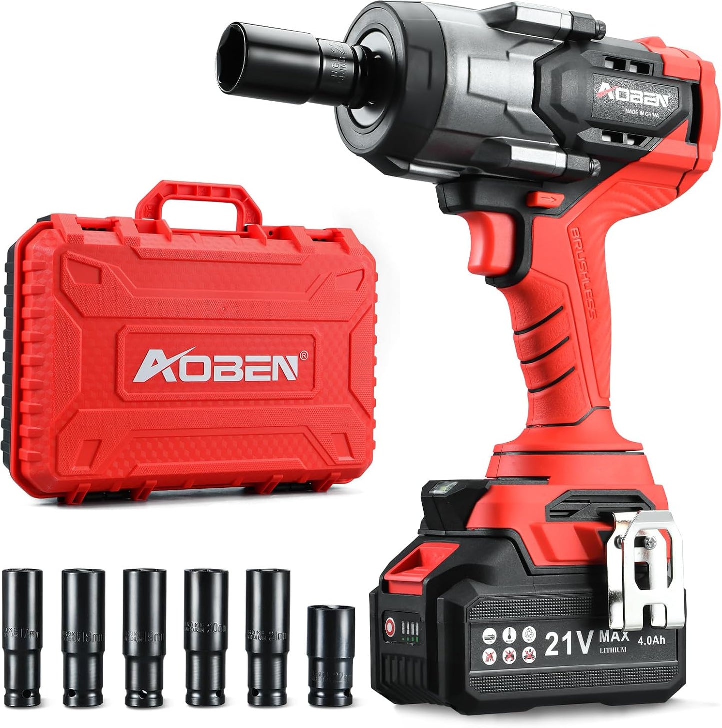 AOBEN Llave de impacto inalámbrica 1500N.m, pistola de impacto resi...