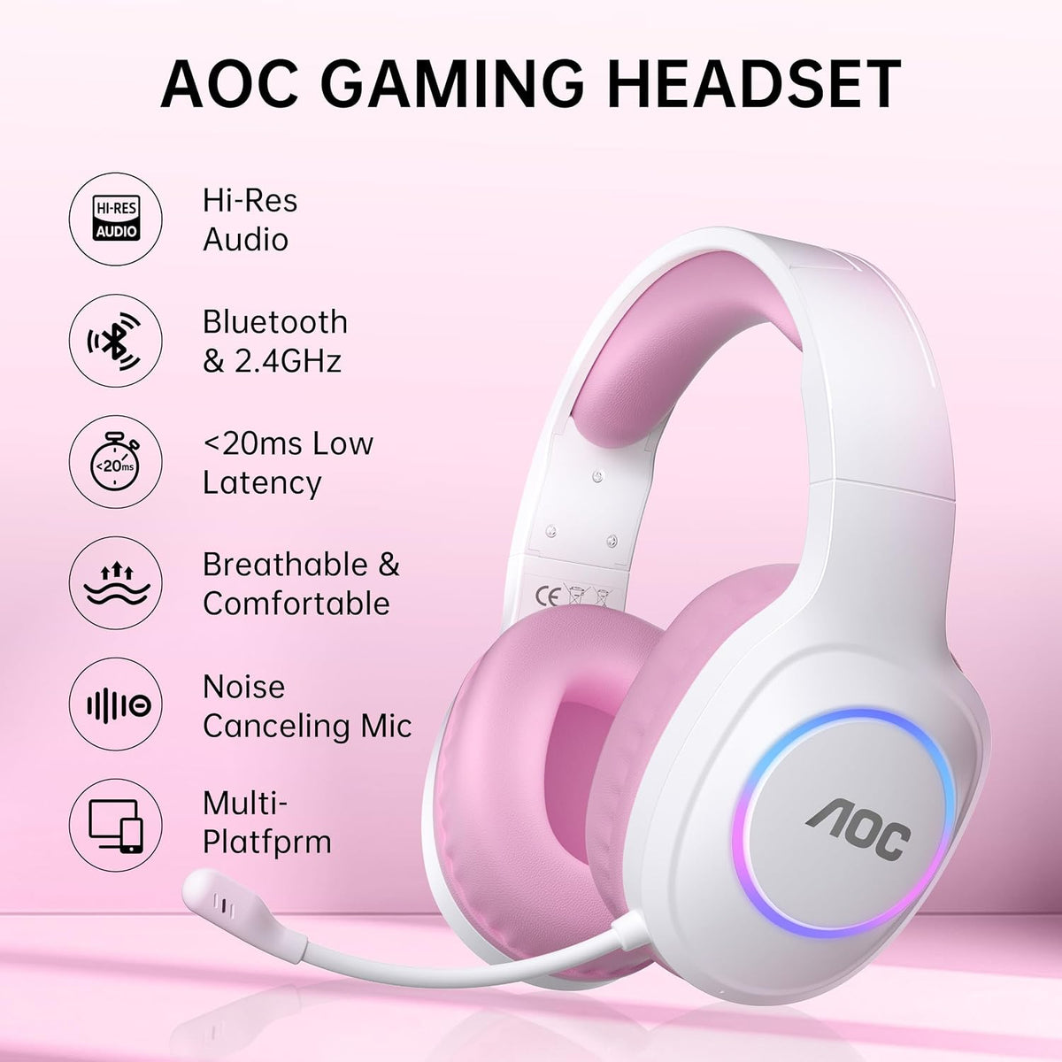 AOC Auriculares inalámbricos para juegos compatibles con PS5\/4, Sw...