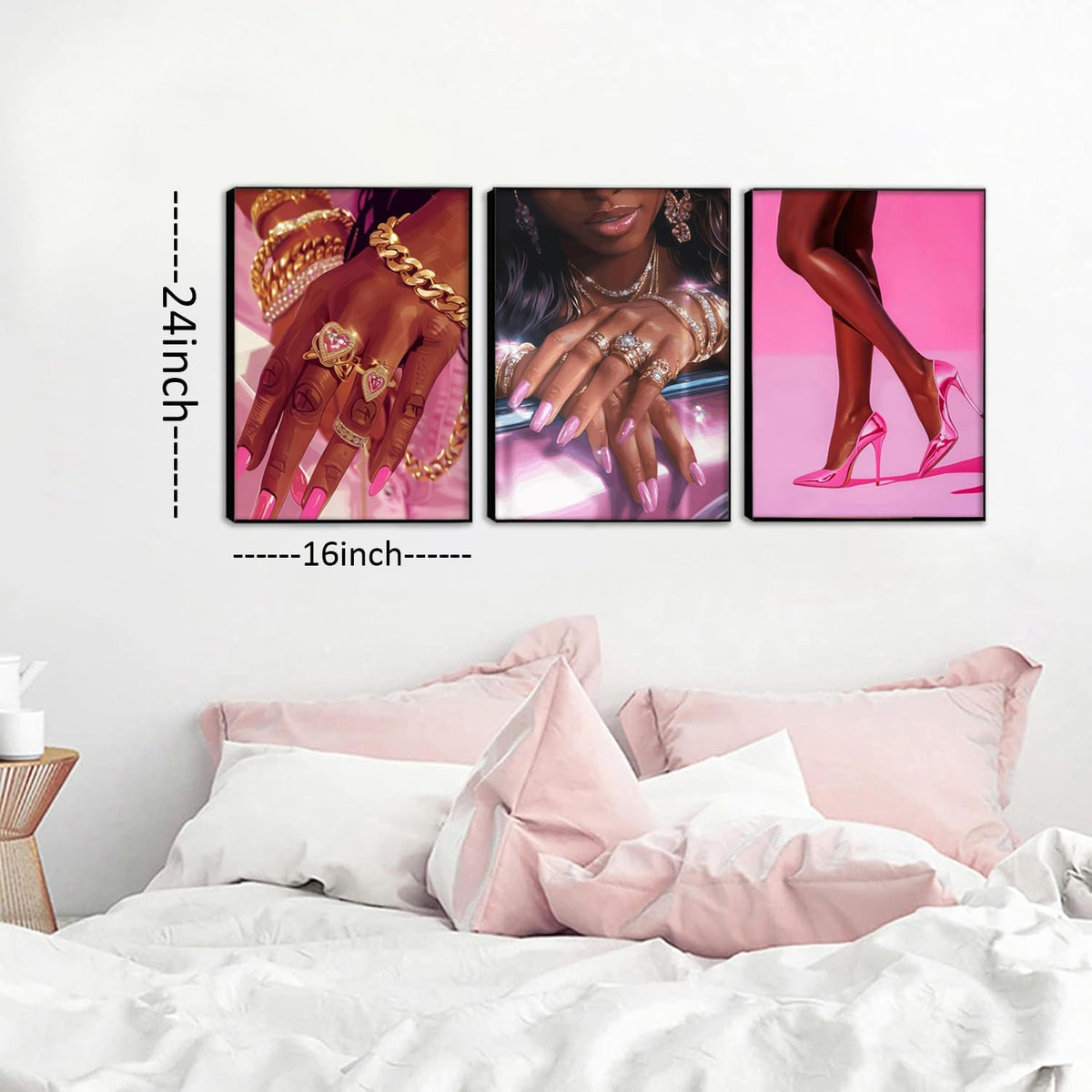 Juego de 3 cuadros de arte de pared en lienzo con diseño de niña ne...
