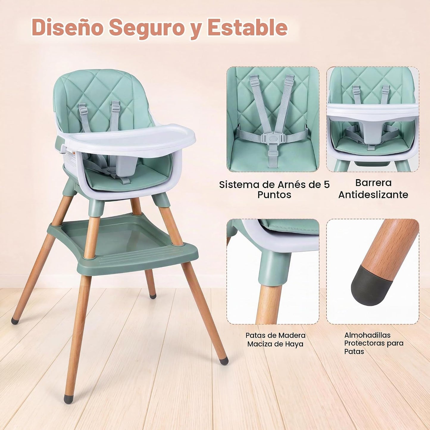 HONEY JOY Silla alta para bebé, silla alta de alimentación converti...