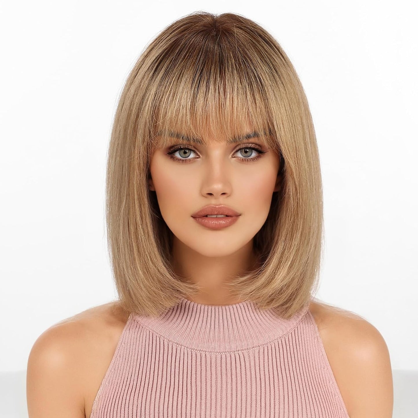 KKU Pelucas de cabello humano rubio ceniza degradado para mujer, pe...