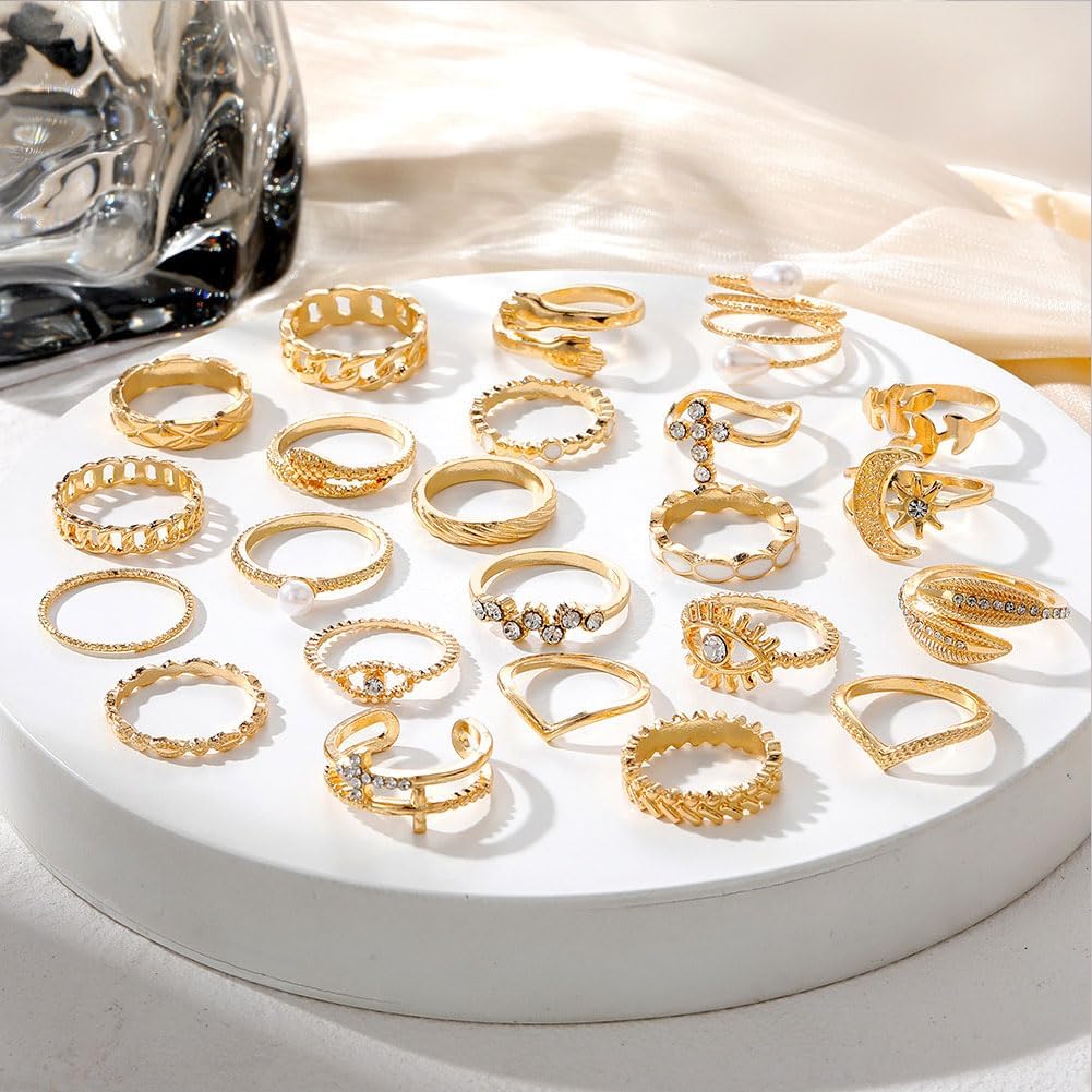 CHICUTIE Juego de anillos dorados para nudillos para mujeres, apila...