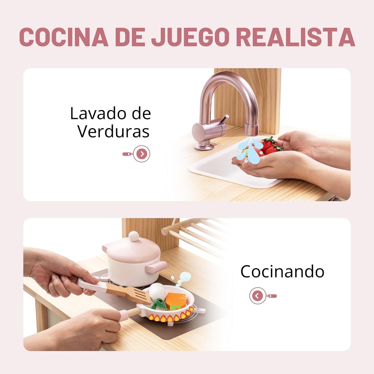 ROBUD Cocina de Juego para Niños Pequeños, Cocina de Juego de Mader...