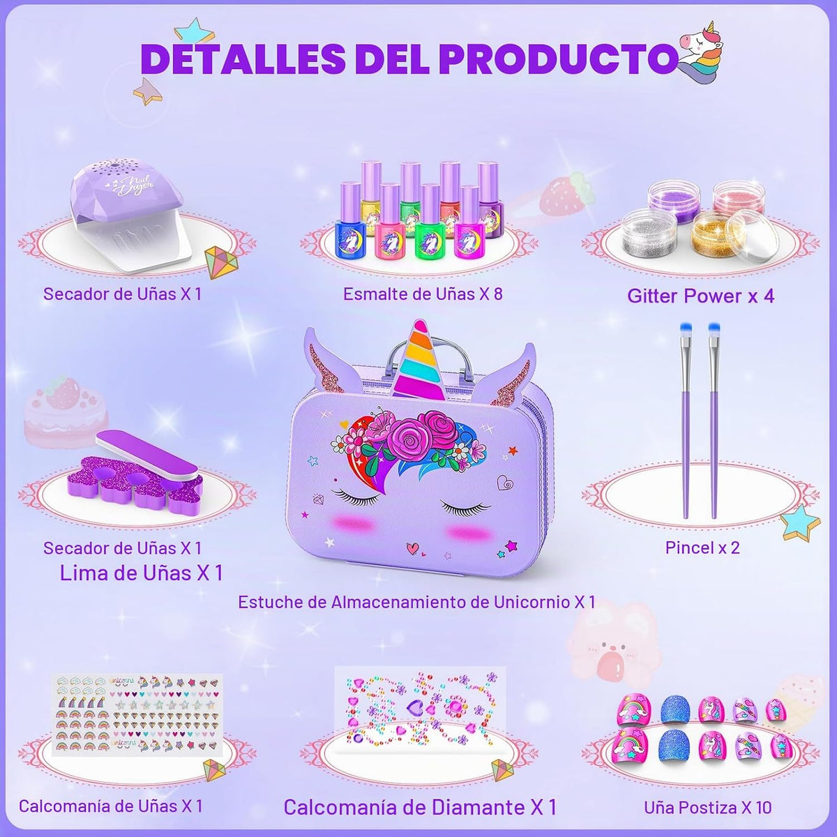 Set de Esmalte de Uñas para Niñas, Kit Todo en Uno de Arte de Uñas...