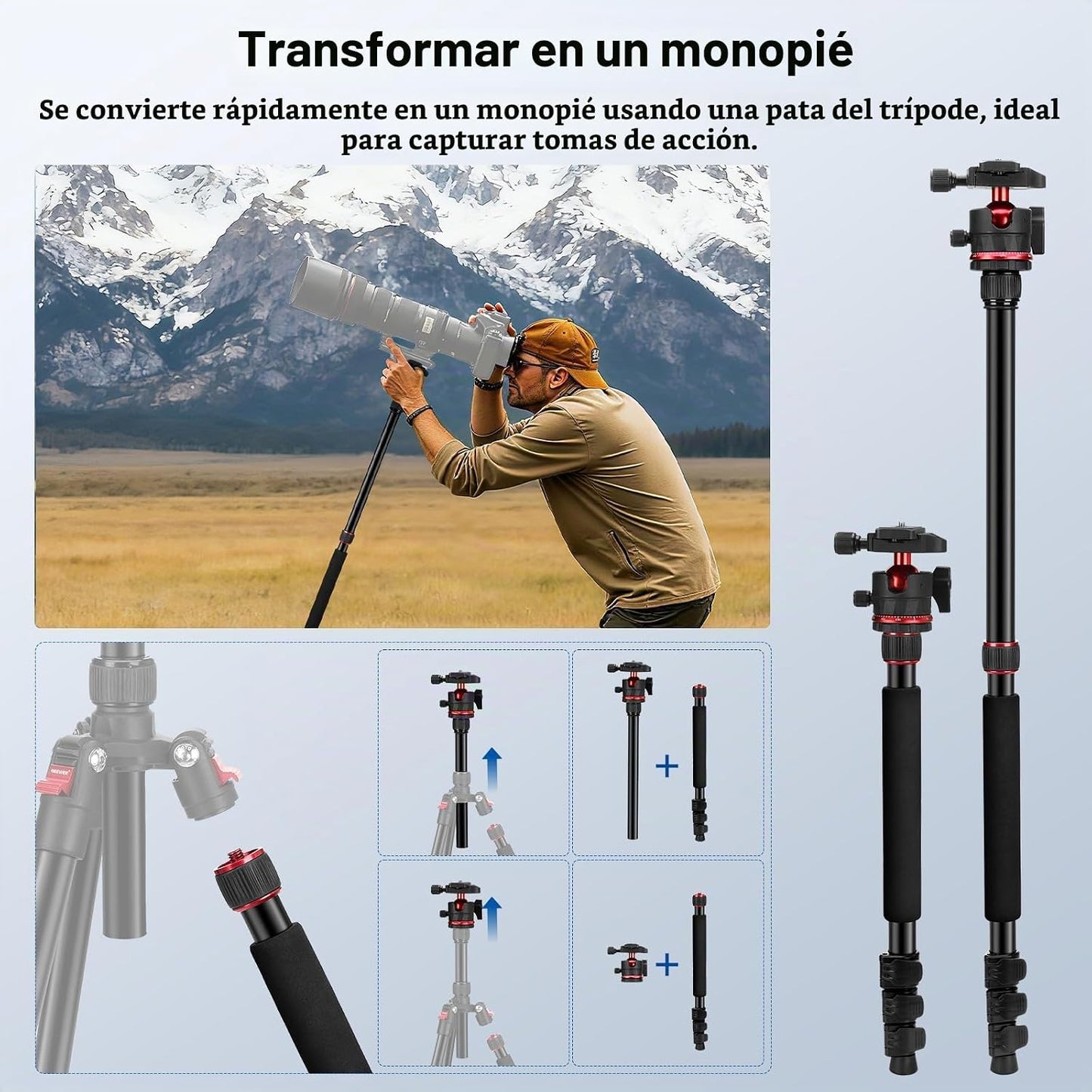 NEEWER Basics - Trípode de viaje de 72 pulgadas\/182 cm para cámara...
