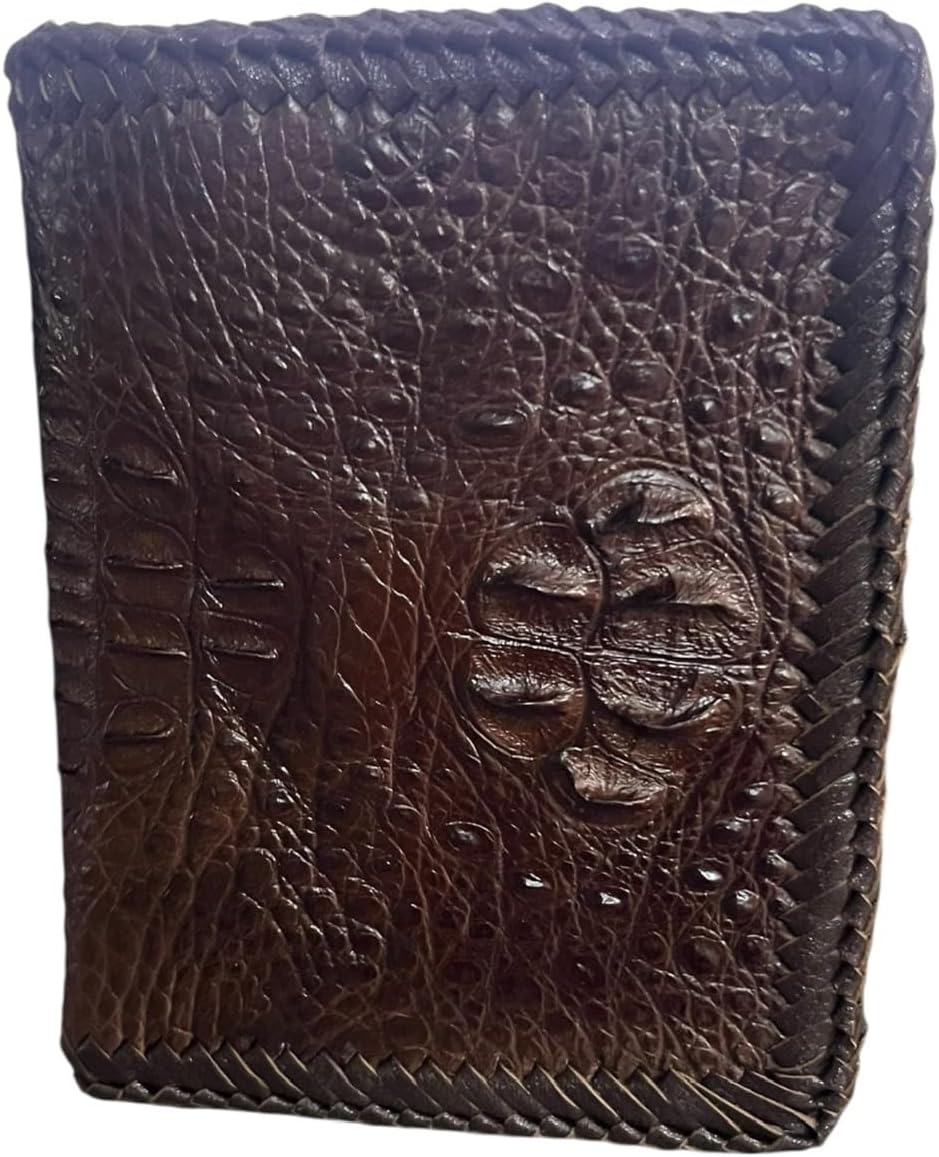 VIETDAVN Carteras plegables de cocodrilo genuinas para hombres, car...