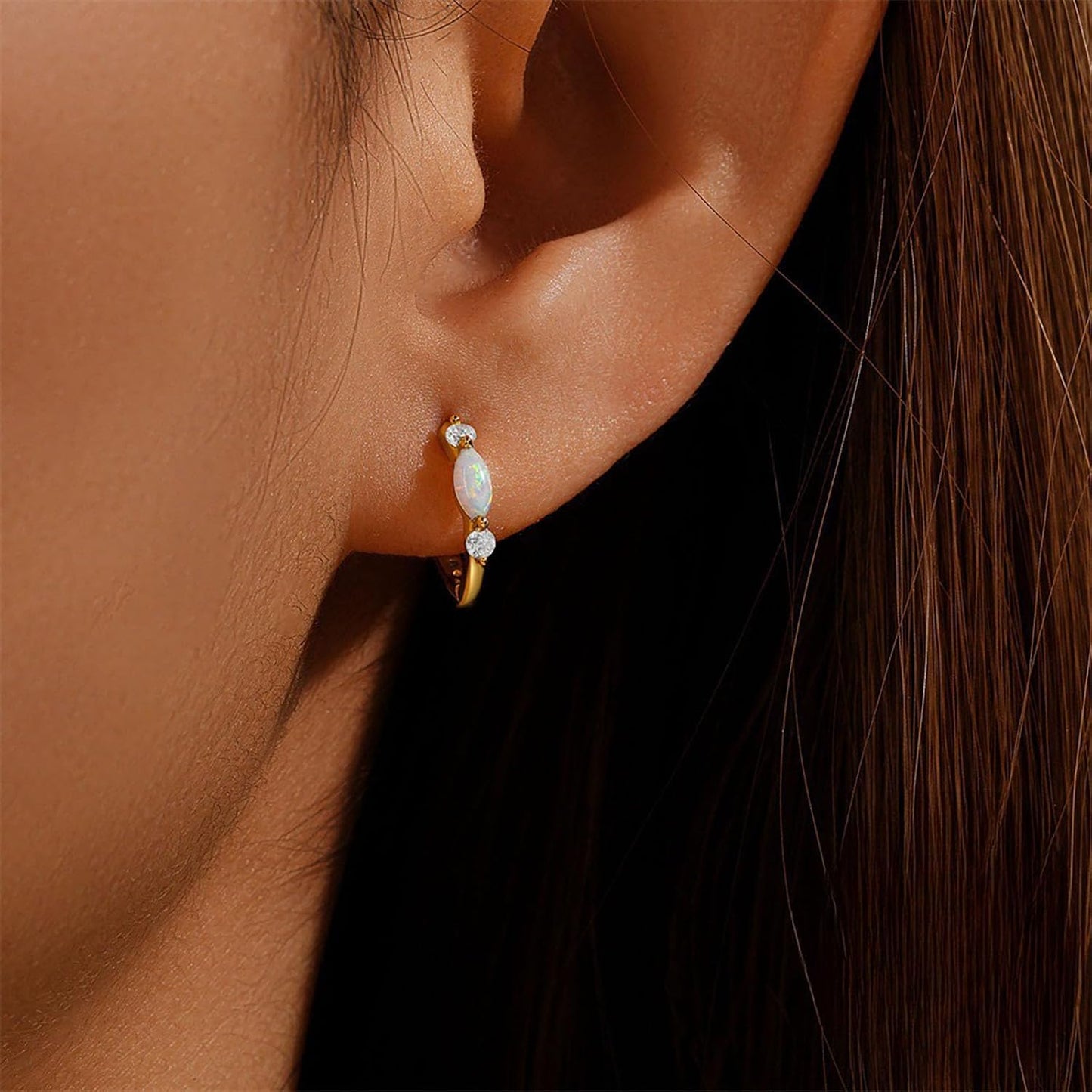 Aretes de ópalo chapados en oro de 14 quilates para mujer, aretes d...