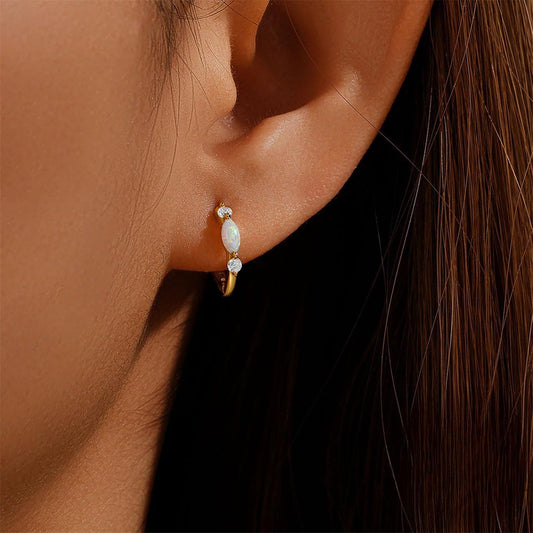 Aretes de ópalo chapados en oro de 14 quilates para mujer, aretes d...
