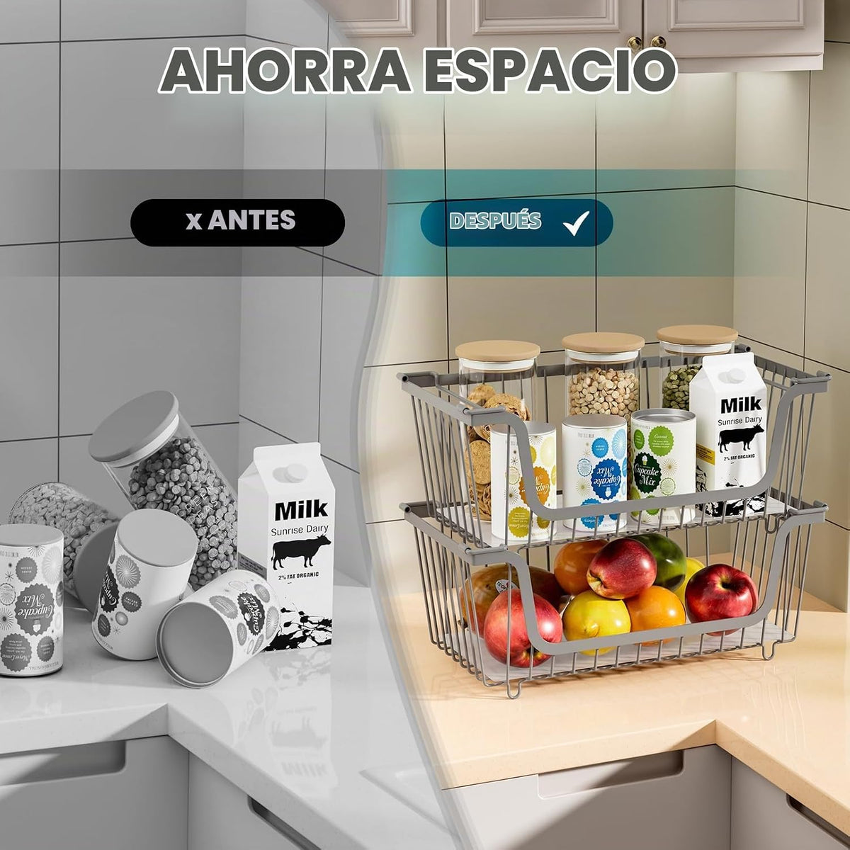 GAOKASE 4 Cestas de Alambre Apilables para Organizadores y Almacena...