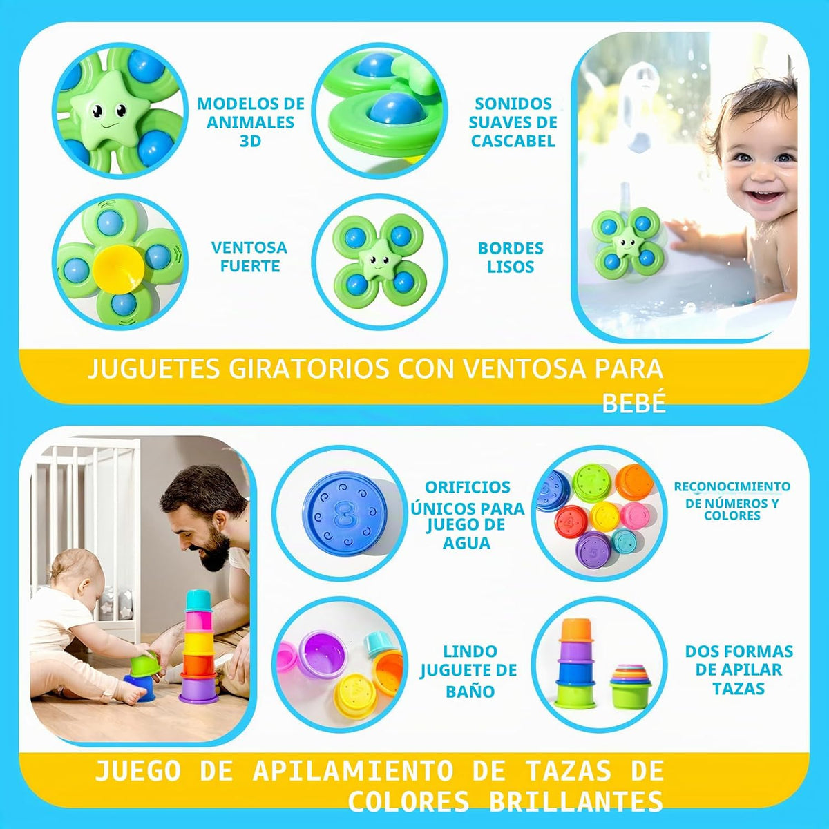 Juguetes Montessori para bebés de 0-3-6-12 meses, juguetes 6 en 1 p...