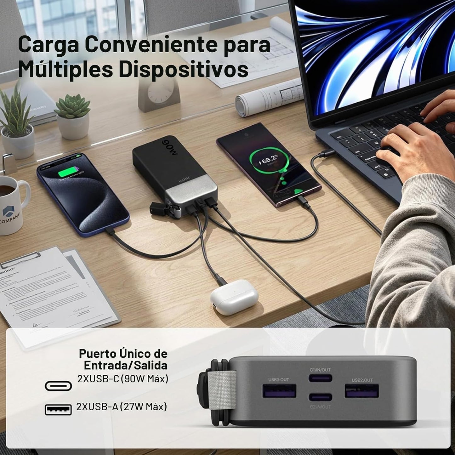 JUOVI Cargador portátil del ordenador portátil del banco 90W 20000m...