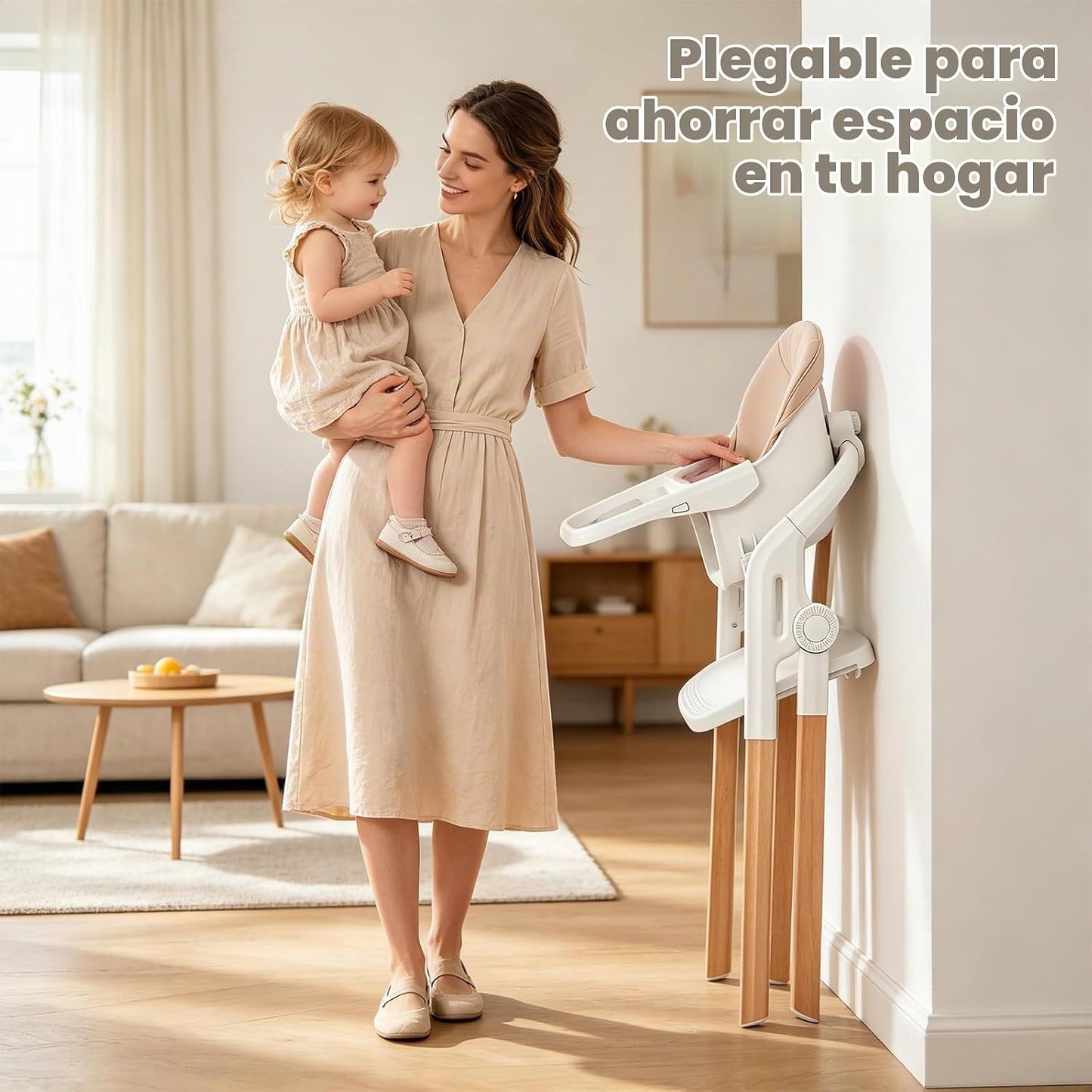 Silla alta plegable para bebé, sillas altas de madera convertibles...