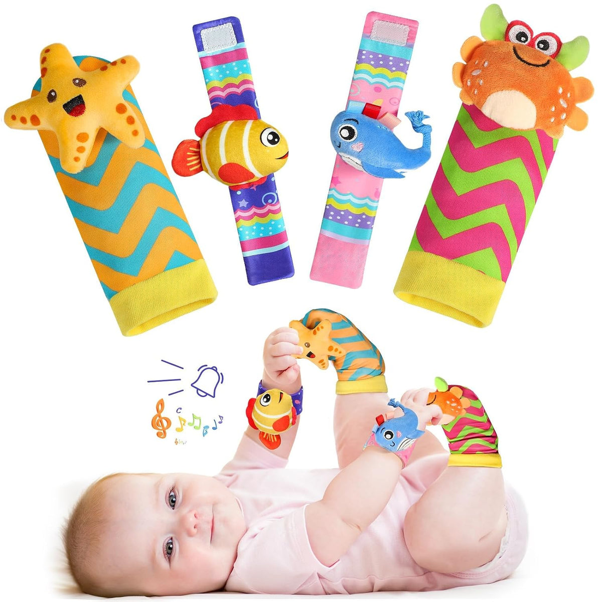 URMYWO Sonajeros de muñeca para bebé - Calcetines sonajero - Juego...