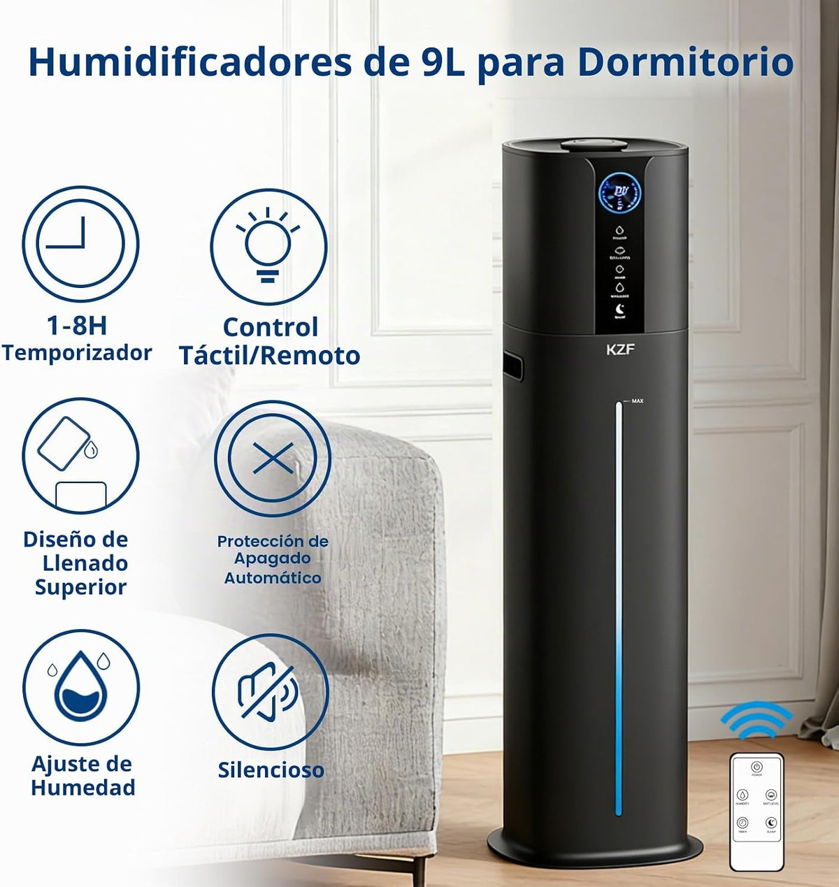 KZF Humidificadores de 9L para dormitorio grande, difusor de llenad...