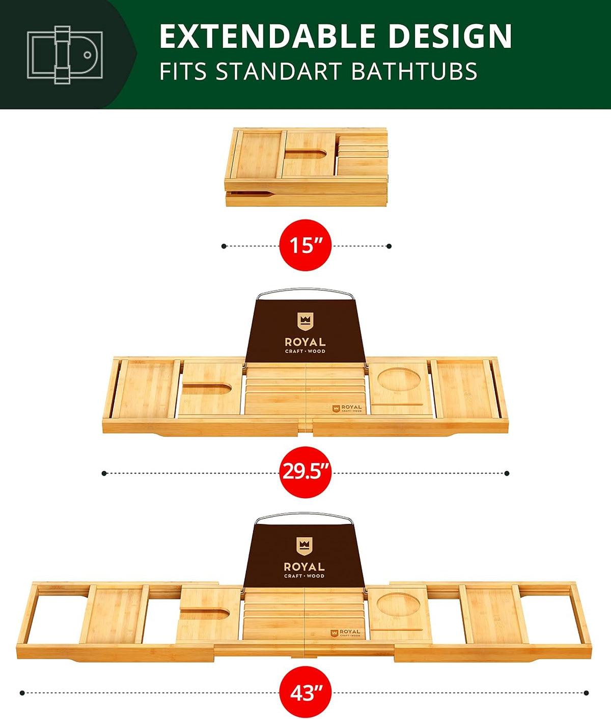 ROYAL CRAFT WOOD Bandeja de Caddy para Bañera de Bambú, Estante de...