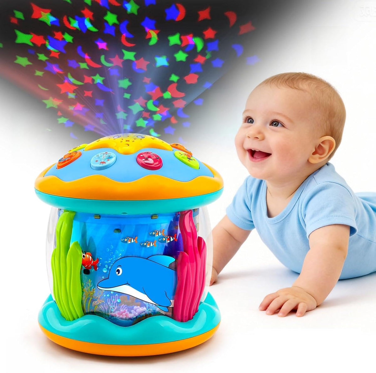 Tsomtto Juguetes para bebés, proyector oceánico, juguetes giratorio...