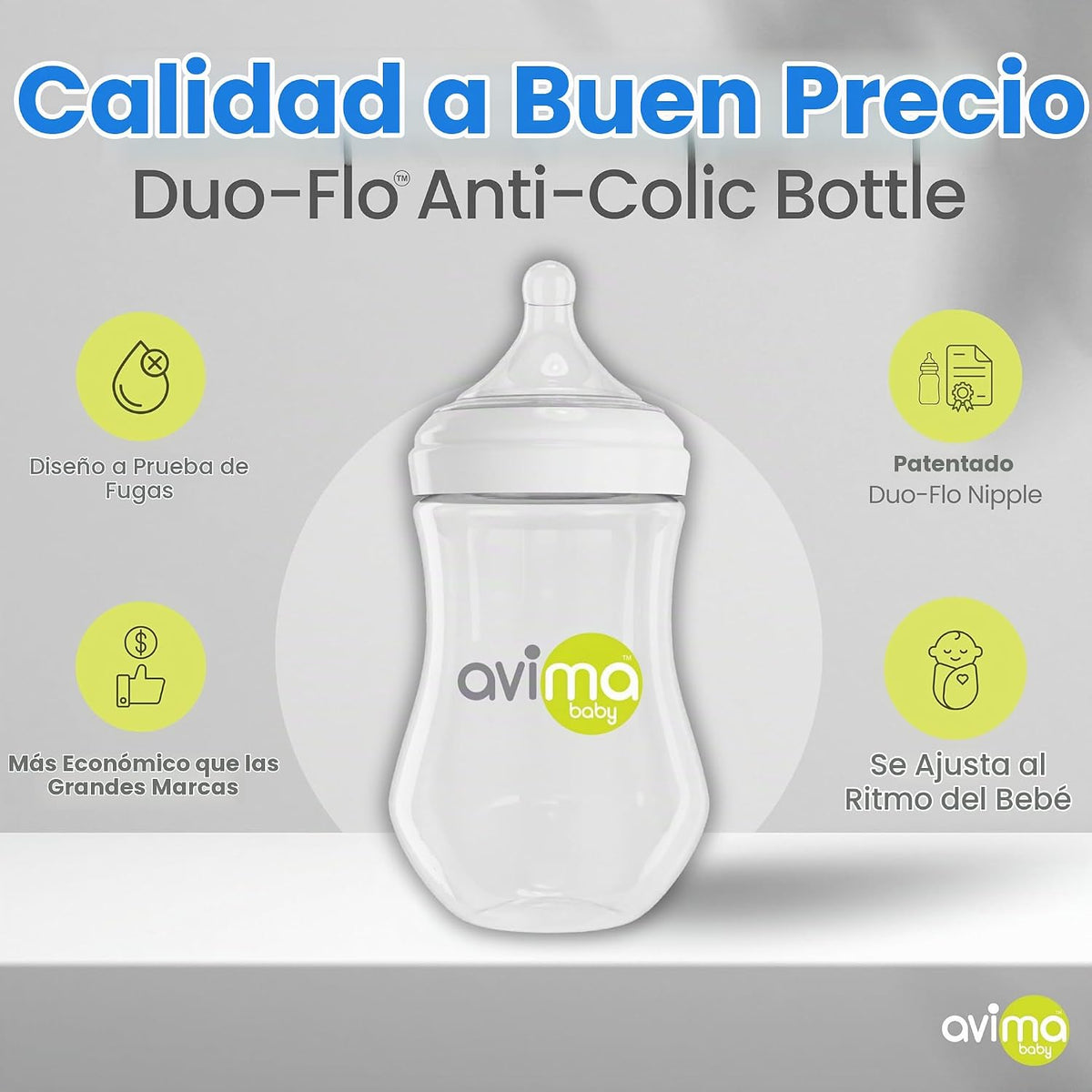 Avima Biberones anticólicos de 9 onzas con pezones de flujo medio....