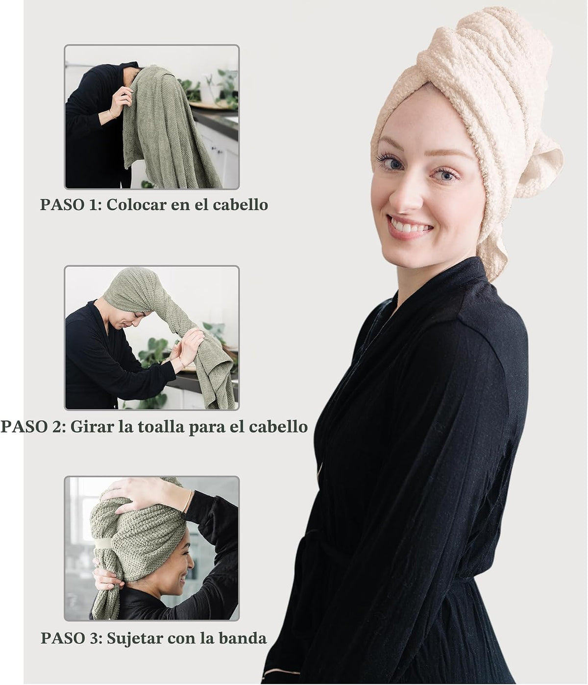 ROLSHOL Paquete de 2 toallas grandes de microfibra para el cabello...