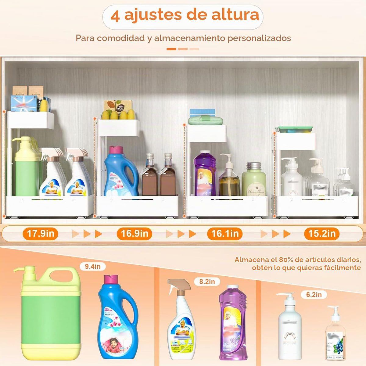 YJHome Paquete de 2 organizadores ampliables para debajo del fregad...